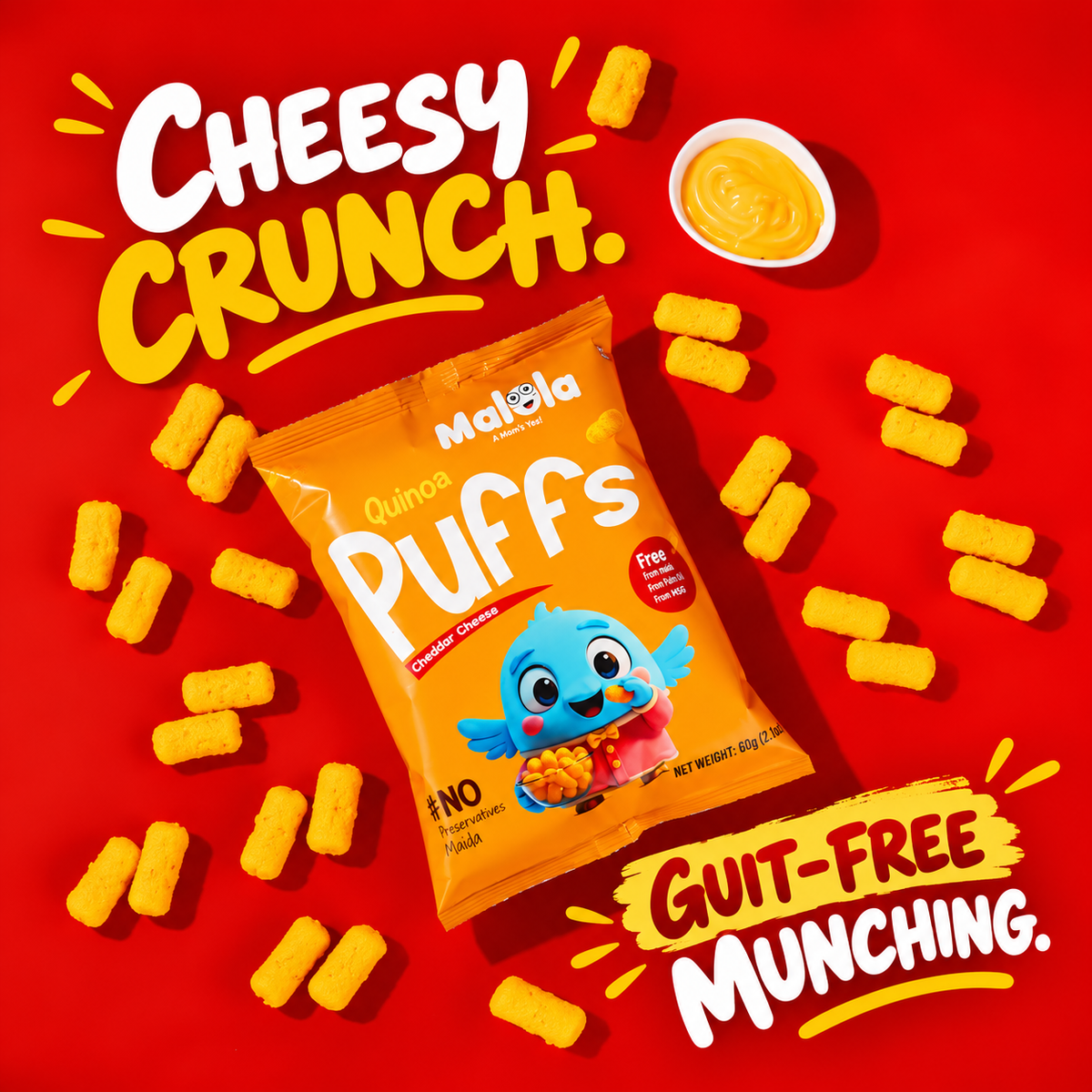 Quinoa Puffs – Cheddar Cheese 60g (Pack of 3)