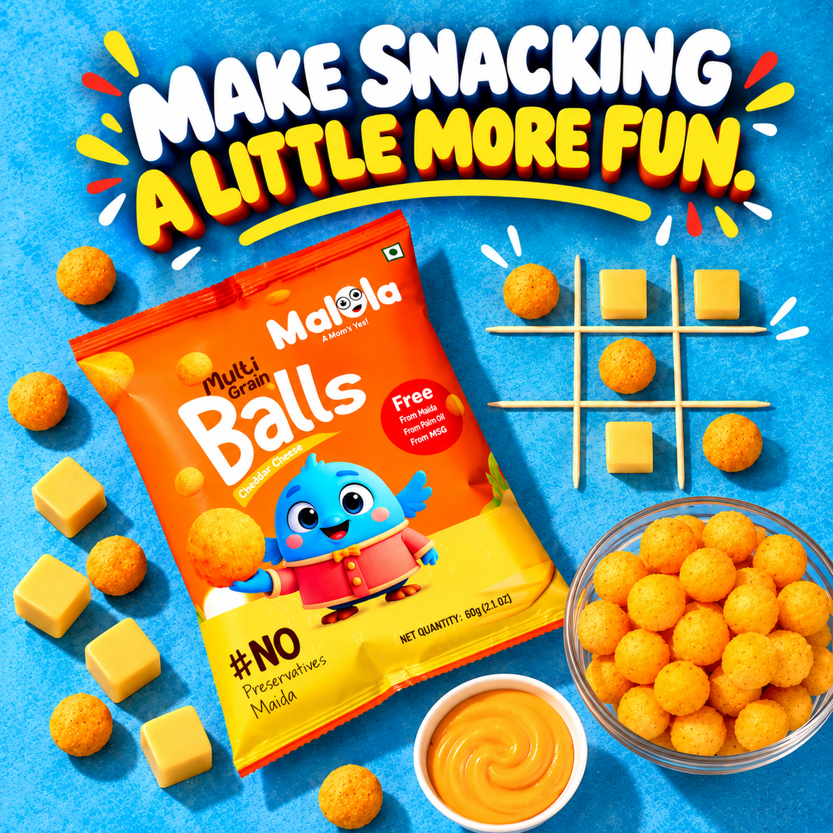 Multi Grain Balls – Cheddar Cheese 60g (Pack of 3)