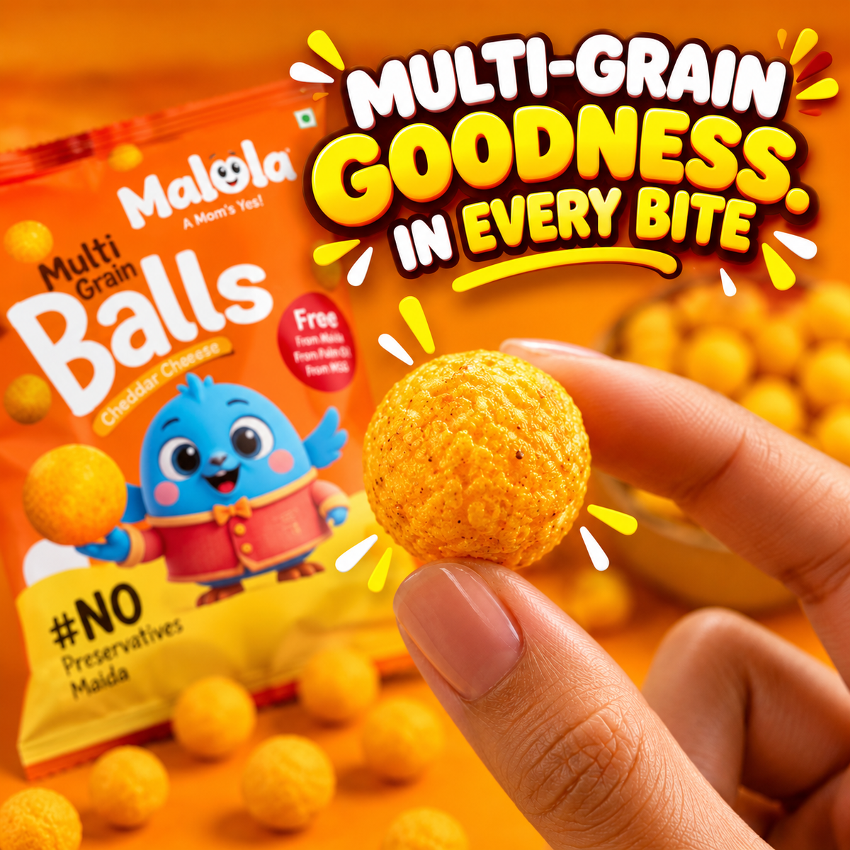 Multi Grain Balls – Cheddar Cheese 60g (Pack of 3)