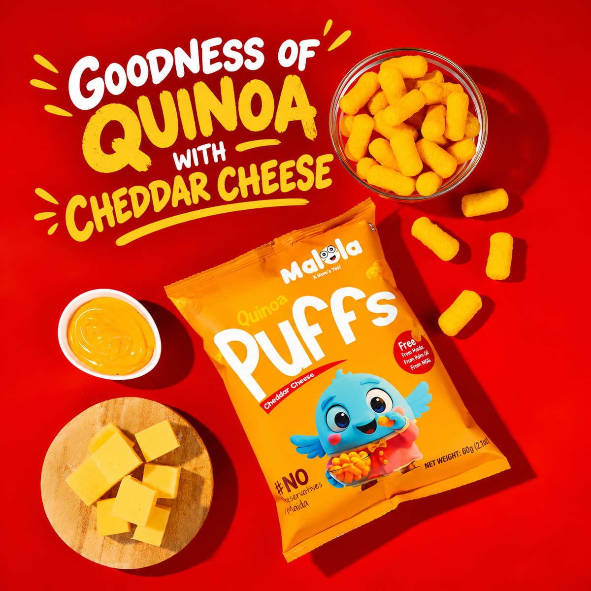 Quinoa Puffs – Cheddar Cheese 60g (Pack of 3)