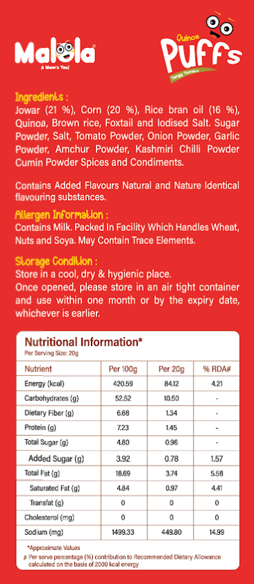 Quinoa Puffs – Tangy Tomato 60g (Pack of 3)