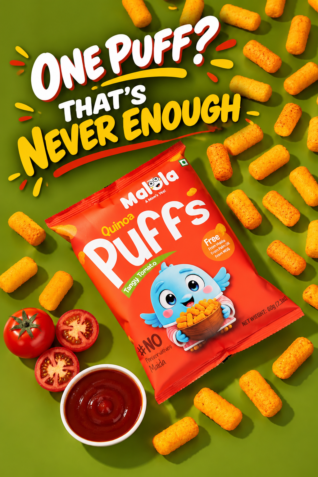 Quinoa Puffs – Tangy Tomato 60g (Pack of 3)